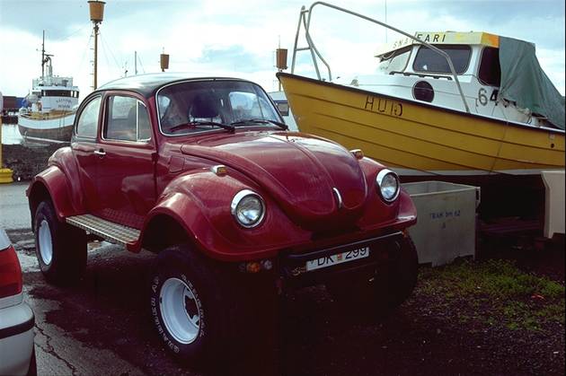 VW Beatle in harbour of Husavk